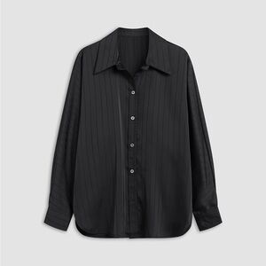 Nwot Commense New Black Oversize Pinstripe Button-Down Shirt, Tag Removed